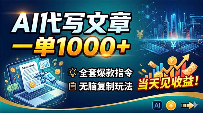 （18575期）AI代写文章，一单1000+，全套爆款指令+无脑复制玩法，当天见收益！-九节课