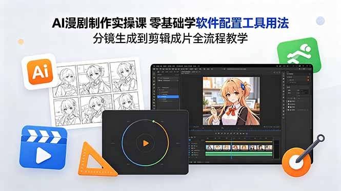 （18605期）AI漫剧制作实操课 零基础学软件配置工具用法 分镜生成到剪辑成片全流程教学-九节课