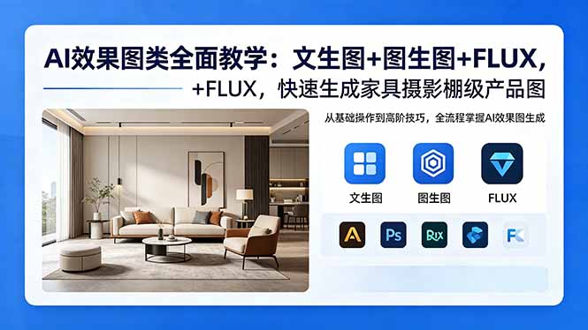 （18452期）AI效果图类全面教学：文生图+图生图+FLUX，快速生成家具摄影棚级产品图-九节课