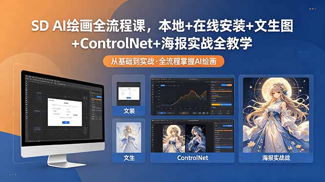 （18453期）SD AI绘画全流程课，本地+在线安装+文生图+ControlNet+海报实战全教学-九节课