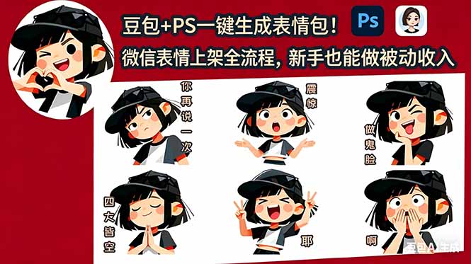 （18402期）豆包+PS一键生成表情包！微信表情上架全流程，新手也能做被动收入-九节课