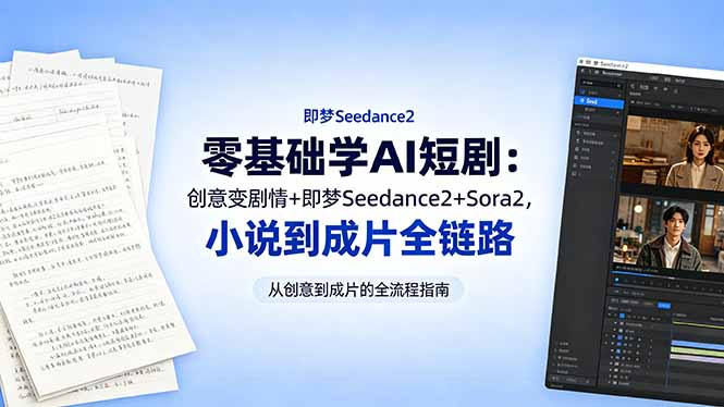 （18537期）零基础学AI短剧：创意变剧情+即梦Seedance2+Sora2，小说到成片全链路-九节课
