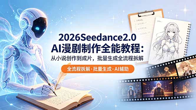 （18537期）2026Seedance2.0 AI制作全能教程：从小说创作到成片，批量生成全流程拆解-九节课