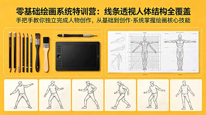 （18615期）零基础绘画系统特训营：线条透视人体结构全覆盖，手把手教你独立完成人物创作-九节课