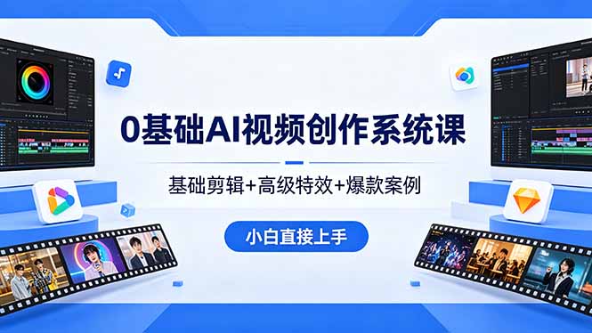 （18354期）0基础AI视频创作系统课，基础剪辑+高级特效+爆款案例，小白直接上手-九节课