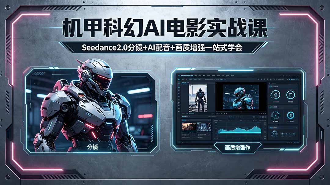 （18298期）机甲科幻 AI 电影实战课，Seedance2.0 分镜 + AI 配音 + 画质增强一站式学会-九节课