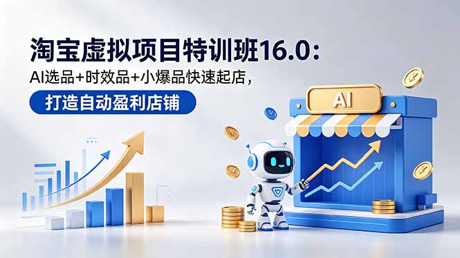（18666期）淘宝虚拟项目特训班16.0：AI选品+时效品+小爆品快速起店，打造自动盈利店铺-九节课