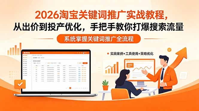 （18423期）2026淘宝关键词推广实战教程，，从出价到投产优化，手把手教你打爆搜索流量-九节课