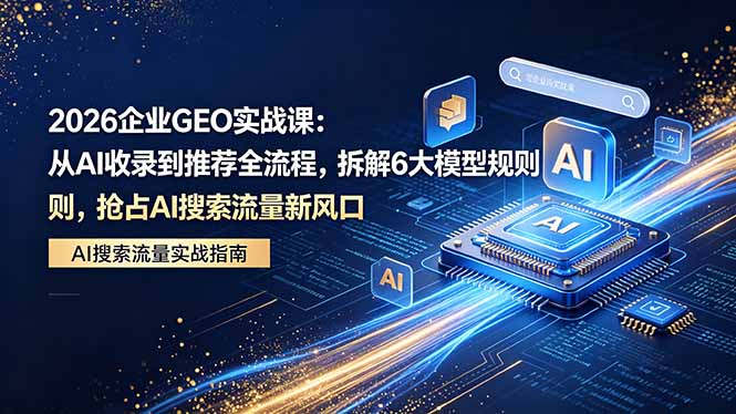 （18368期）2026 企业GEO实战课：从AI收录到推荐全流程，拆解6大模型规则，抢占 AI 搜索流量新风口-九节课