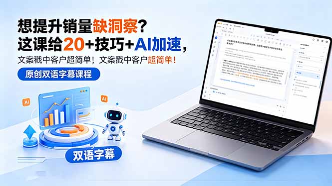 （18408期）想提升销量缺洞察？这课给 20 + 技巧 + AI 加速，文案戳中客户超简单！【原创双语字幕】-九节课