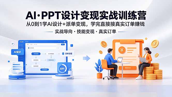 （18458期）AI·PPT设计变现实战训练营，从0到1学AI设计+派单变现，学完直接接真实订单赚钱-九节课