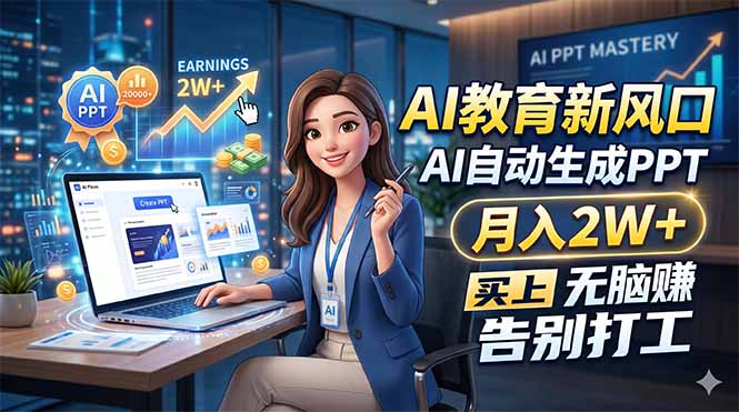 （18330期）AI教育新风口，AI自动生成PPT，月入2W+，无脑赚，告别打工-九节课