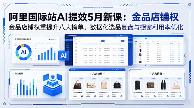 （18556期）阿里国际站AI提效5月新课：金品店铺权重提升八大榜单，数据化选品复盘与橱窗利用率优化-九节课