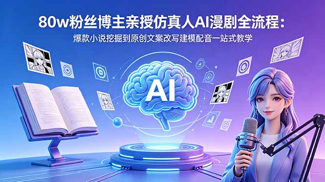 （18581期）80w粉丝博主亲授仿真人AI漫剧全流程：爆款小说挖掘到原创文案改写建模配音一站式教学-九节课