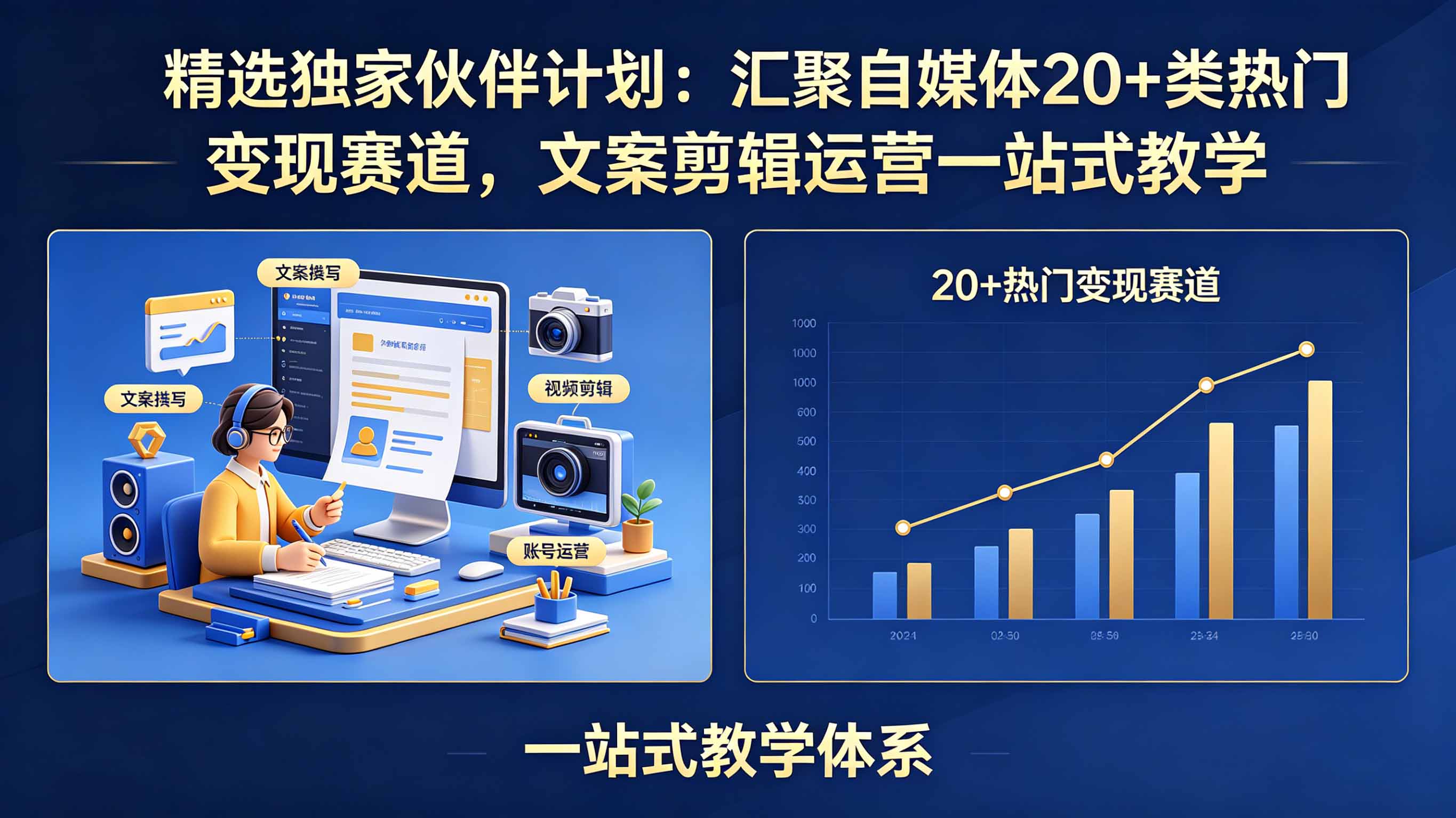 （18478期）精选独家伙伴计划：汇聚自媒体20+类热门变现赛道，文案剪辑运营一站式教学-九节课