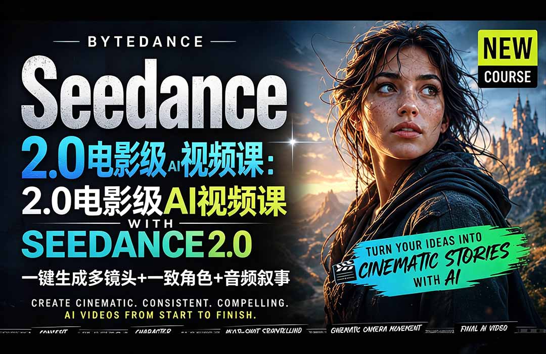 （18415期）Seedance 2.0电影级AI视频课：一键生成多镜头+一致角色+音频叙事-九节课