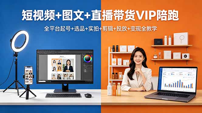 （18319期）短视频+图文+直播带货VIP陪跑，全平台起号+选品+实拍+剪辑+投放+变现全教学-九节课
