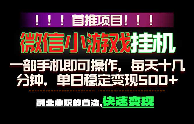 （18570期）微信小游戏挂机，一部手机就能做，轻松日入500+，副业兼职的首选！-九节课
