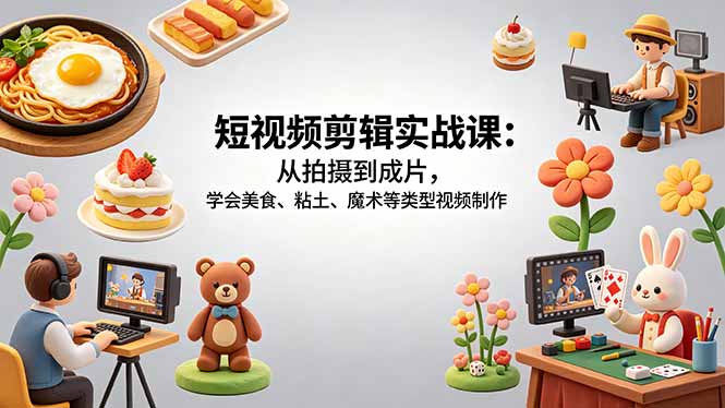 （18375期）短视频剪辑实战课：从拍摄到成片，学会美食、粘土、魔术等类型视频制作-九节课