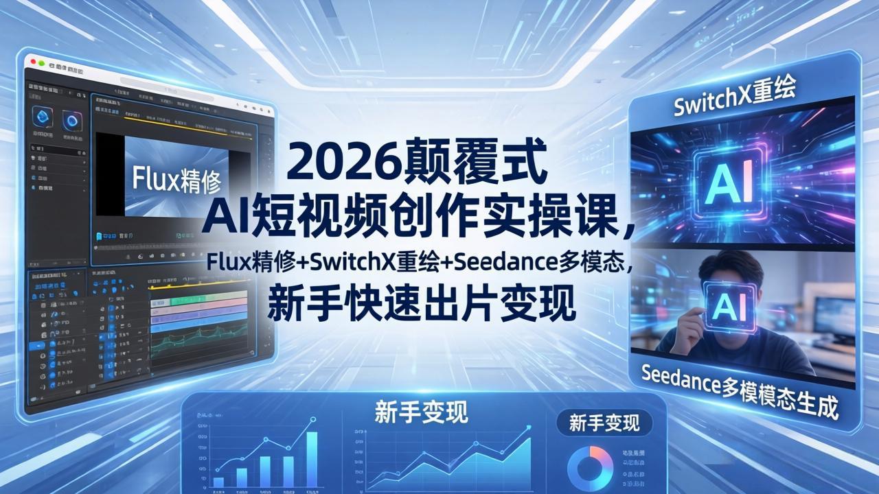 （18449期）2026颠覆式 AI短视频创作课-5月更新，Flux精修+SwitchX重绘+Seedance多模态，新手快速出片变现-九节课