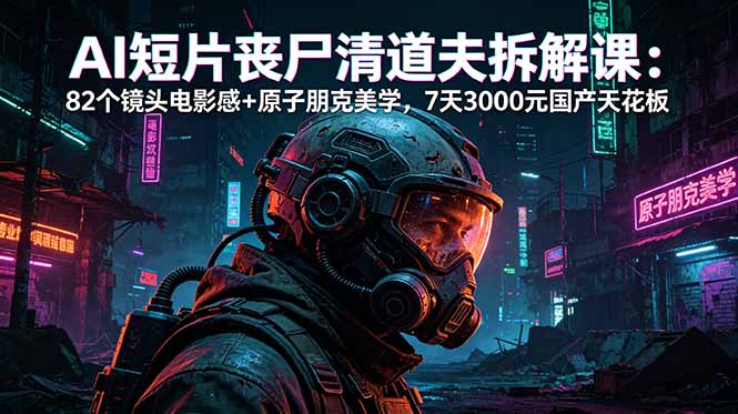 （18649期）AI短片《丧尸清道夫》拆解课：82个镜头电影感+原子朋克美学，7天3000元国产天花板-九节课
