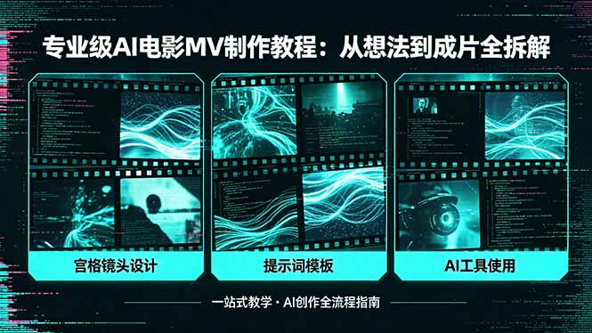 （18295期）专业级AI电影MV制作教程，从想法到成片全拆解，宫格镜头+提示词模板+AI工具一站式教学-九节课