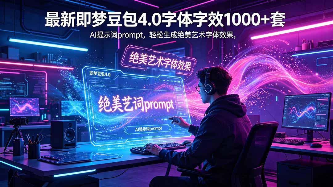 （18650期）最新即梦豆包4.0字体字效1000+套，AI提示词prompt，轻松生成绝美艺术字体效果-九节课