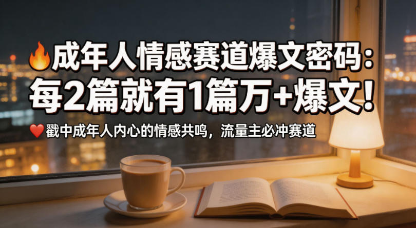 公众号流量主成年人情感心理赛道，流量最大，受众最广的主流赛道之一，平均每2篇就有1篇万爆文章-九节课
