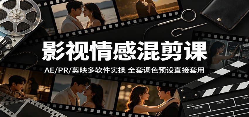 影视情感混剪课：AE/PR/剪映多软件实操，全套调色预设直接套用-九节课