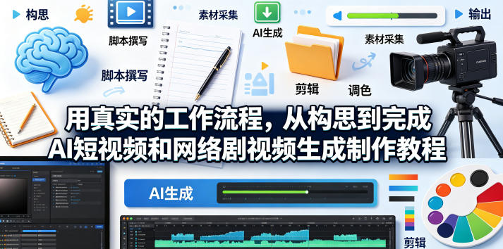 用真实的工作流程，从构思到完成AI短视频和网络剧视频生成制作教程-中英字幕-九节课