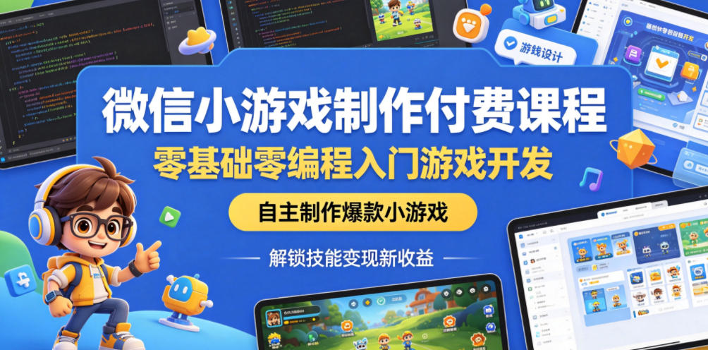 微信小游戏制作付费课程，零基础零编程入门游戏开发，自主制作爆款小游戏，解锁技能变现新收益-九节课
