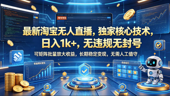 最新淘宝无人直播，独家核心技术，日入1k+，无违规无封号，可矩阵批量放大，长期稳定，无需人工值守【揭秘】-九节课