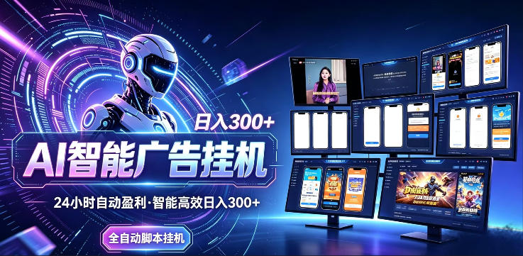AI智能广告挂G项目，无需人工，单机稳定日入200+，可矩阵放大，24小时不间断刷广告賺收益【揭秘】-九节课