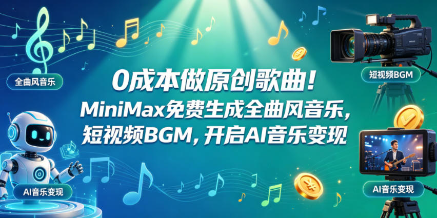0成本做原创歌曲！MiniMax免费生成全曲风音乐，短视频BGM，开启AI音乐变现-九节课