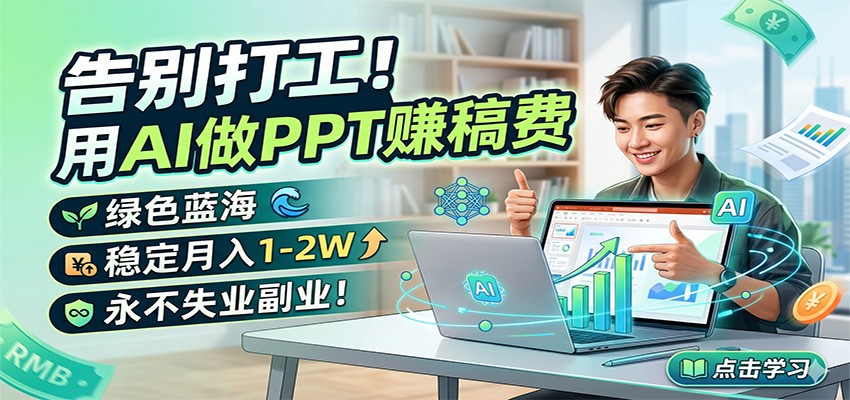 告别打工！用AI做PPT赚稿费，绿色蓝海，稳定月入1-2W，永不失业副业！-九节课