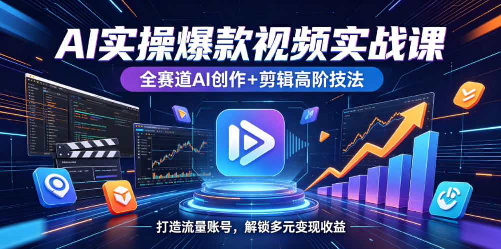 AI实操爆款视频实战课，全赛道AI创作+剪辑高阶技法，打造流量账号，解锁多元变现收益-九节课