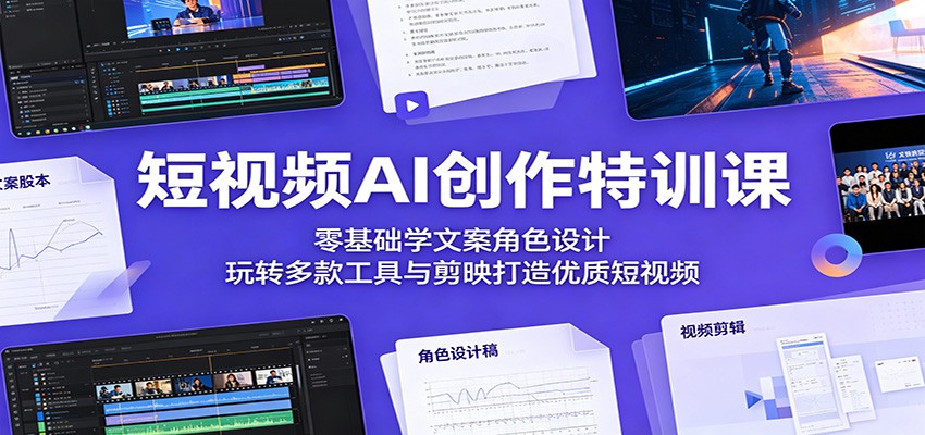 短视频AI创作特训课：零基础学文案角色设计，玩转多款工具与剪映打造优质短视频-九节课