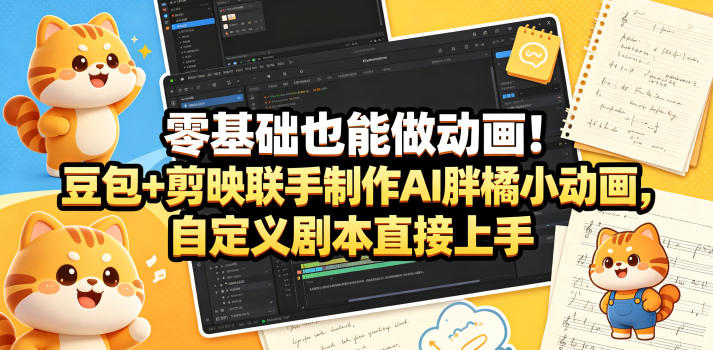零基础也能做动画！豆包+剪映联手制作AI胖橘小动画，自定义剧本直接上手-九节课
