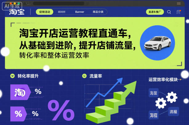 淘宝开店运营教程直通车，从基础到进阶，提升店铺流量，转化率和整体运营效率（更新26年4月20日）-九节课