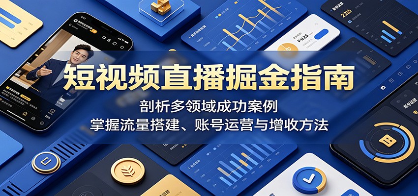 短视频直播掘金指南：剖析多领域成功案例，掌握流量搭建、账号运营与增收方法-九节课
