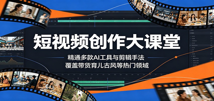 短视频创作大课堂：精通多款AI工具与剪辑手法，覆盖带货、育儿、古风等热门领域-九节课