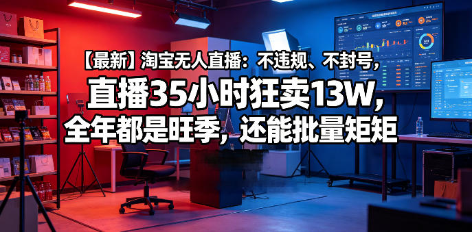 【最新】淘宝无人直播：不违规、不封号，直播35小时狂卖13W，全年都是旺季，还能批量矩阵操作【揭秘】-九节课