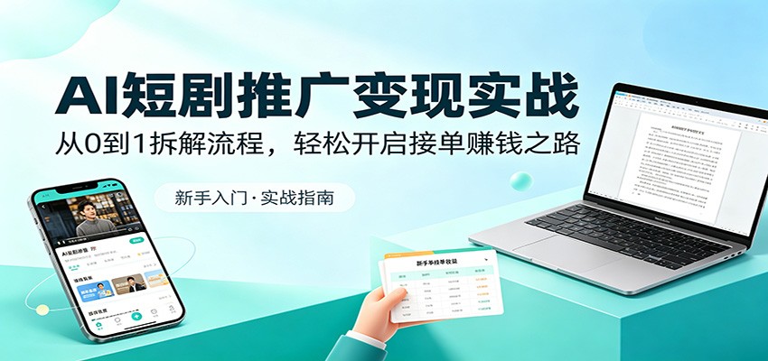 AI短剧推广变现实战：从0到1拆解流程，轻松开启接单赚钱之路-九节课