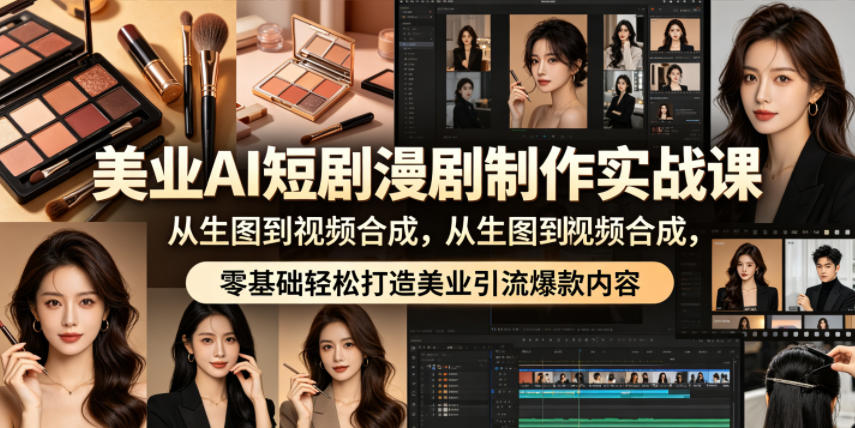美业AI短剧漫剧制作实战课，从生图到视频合成，零基础轻松打造美业引流爆款内容-九节课