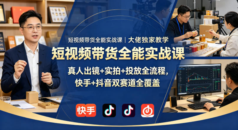 短视频带货全能实战课｜大佬独家教学，真人出镜+实拍+投放全流程，快手+抖音双赛道全覆盖-九节课