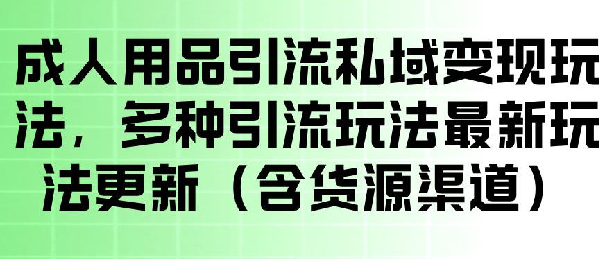成人用品引流私域变现玩法，多种引流玩法最新玩法，操作简单（含货源渠道）-九节课