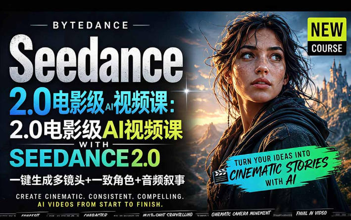 字节跳动的Seedance 2.0 AI电影视频生成制作教程，一键生成多镜头+一致角色+音频叙事-中英字幕-九节课