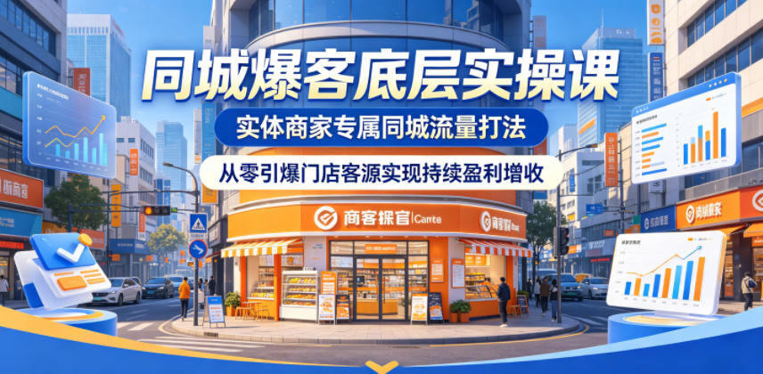 同城爆客底层实操课，实体商家专属同城流量打法，从零引爆门店客源实现持续盈利增收-九节课