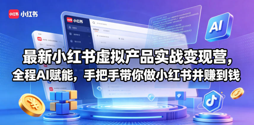 最新小红书虚拟产品实战变现营，全程AI赋能，手把手带你做小红书并赚到钱-九节课