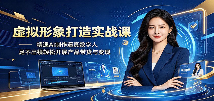 虚拟形象打造实战课:精通AI制作逼真数字人,足不出镜轻松开展产品带货与变现-九节课